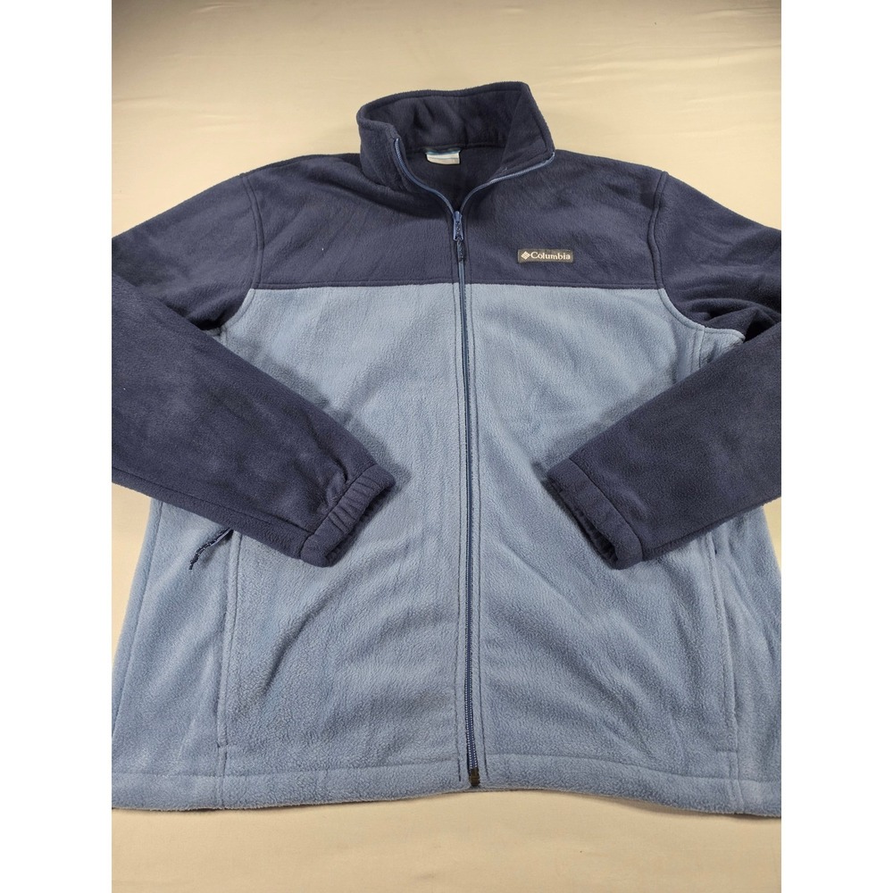 Columbia Mens Full Zip Fleece Jacket Blue Colorblock Steens Mountain Large